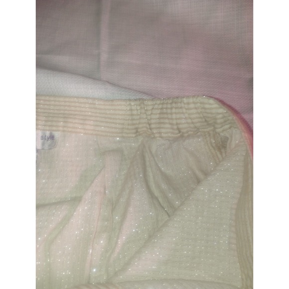 Susan Graver Style Small‎ Beige Striped Metallic High Waisted Pants/ Capris - Picture 4 of 7